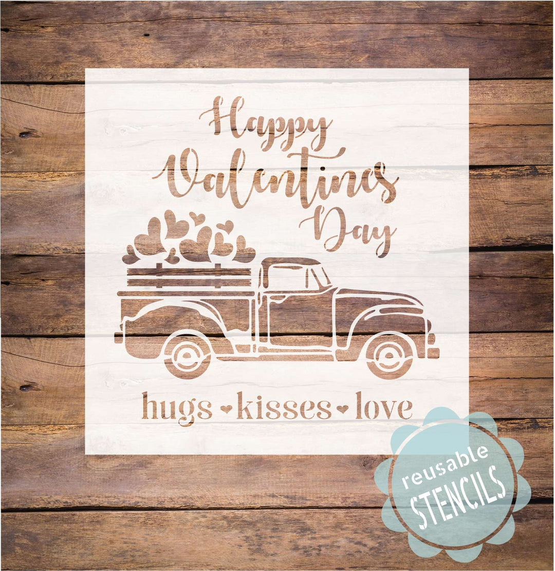 WallCutz  Valentine Farm Truck stencil Stencil