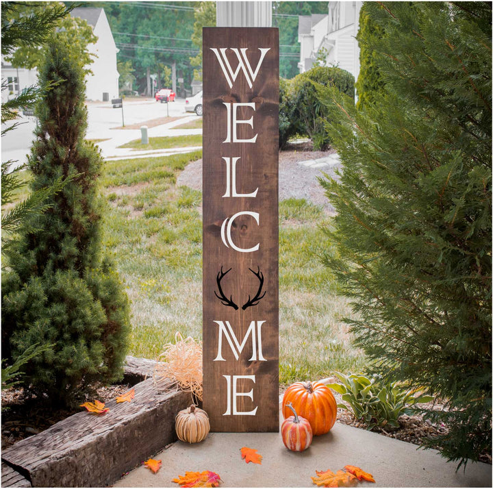 WallCutz  Welcome Porch Stencil with Antlers Stencil