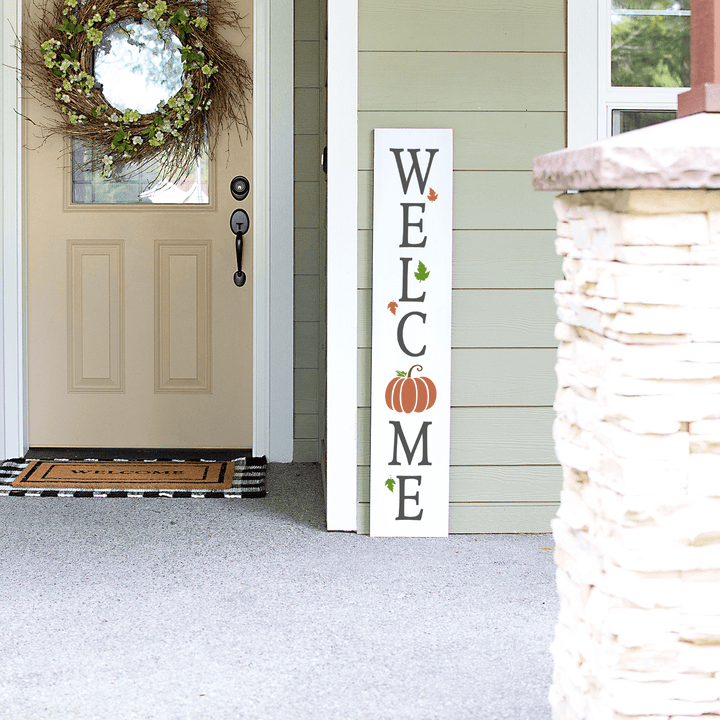 WallCutz  Welcome Fall Leaves and Pumpkin / porch stencil Stencil